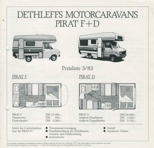 Dethleffs Motorcaravans Pirat F+D - 1983 Vorschau