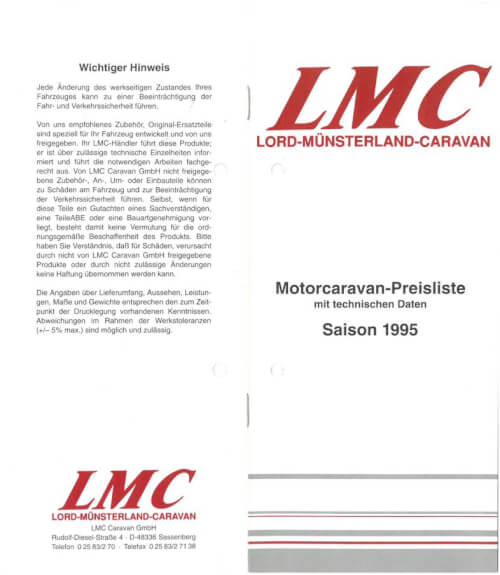 LMC Caravan Teilintegriert Preisliste 1995 Vorschau