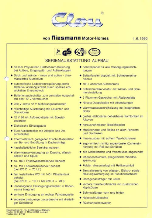 Niesmann+Bischoff Teilintegriert Preisliste 1990 Vorschau